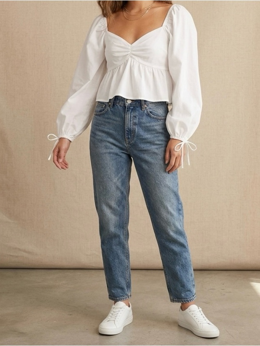 miami White Puff-Sleeve Peplum Blouse